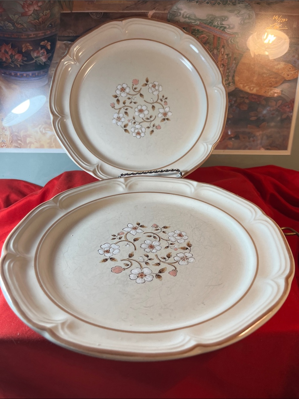 Covington Cream Dinner Plates with White and Pink Floral Motif